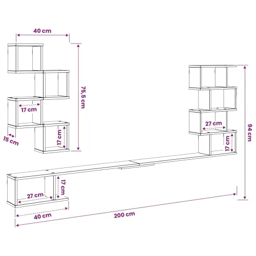 Polica za TV na zidu Crni hrast 200 x 15 x 94 cm - Crni hrast 200 x 15 x 94 cm Cijena