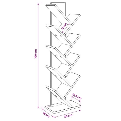 Polica za knjige u obliku drveta 6-etažna 30 x 18 x 100 cm - Crni hrast 30 x 18 x 100 cm Cijena