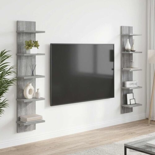 Zidna polica 2 kom. Siva Sonoma 22 x 15 x 100 cm - Siva Sonoma 2 22 x 15 x 100 cm (5 etaža) Cijena