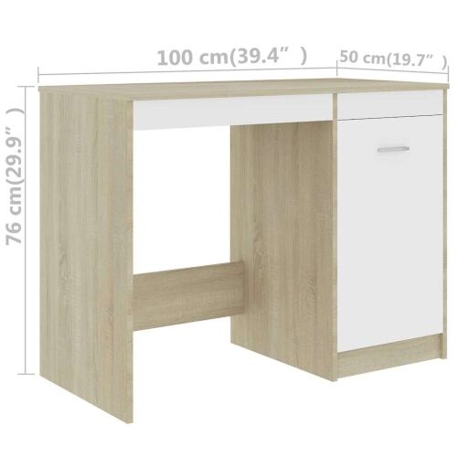 Radni stol bijeli i boja hrasta 100 x 50 x 76 cm od iverice - Bijela i boja hrasta sonome Cijena