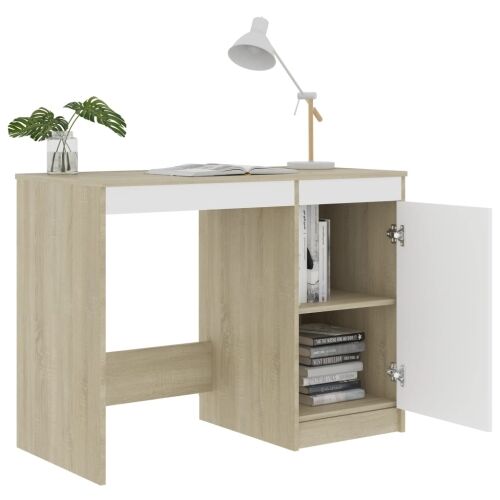 Radni stol bijeli i boja hrasta 100 x 50 x 76 cm od iverice - Bijela i boja hrasta sonome Cijena