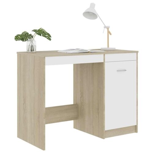 Radni stol bijeli i boja hrasta 100 x 50 x 76 cm od iverice - Bijela i boja hrasta sonome Cijena