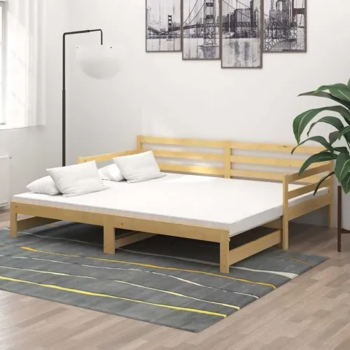 Dnevni krevet na izvlačenje 2 x (90 x 200) cm masivna borovina - Prirodna Cijena