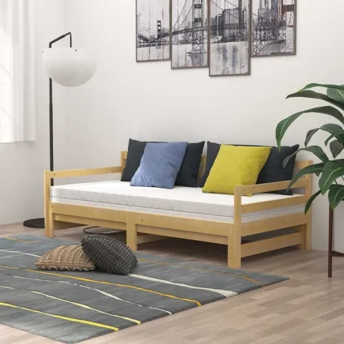 Dnevni krevet na izvlačenje 2 x (90 x 200) cm masivna borovina - Prirodna Cijena