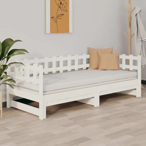Dnevni ležaj na izvlačenje bijeli 2x(90x190)cm masivna borovina - Bijela 90 x 190 cm Cijena