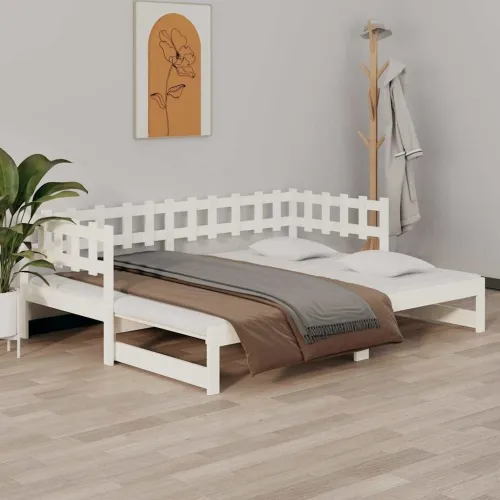 Dnevni ležaj na izvlačenje bijeli 2x(90x190)cm masivna borovina - Bijela 90 x 190 cm Cijena