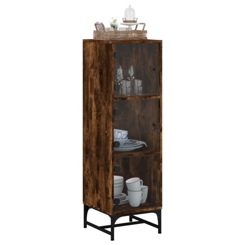 Visoka komoda sa staklenim vratima boja hrasta 35 x 37 x 120 cm - Dimljeni hrast Cijena