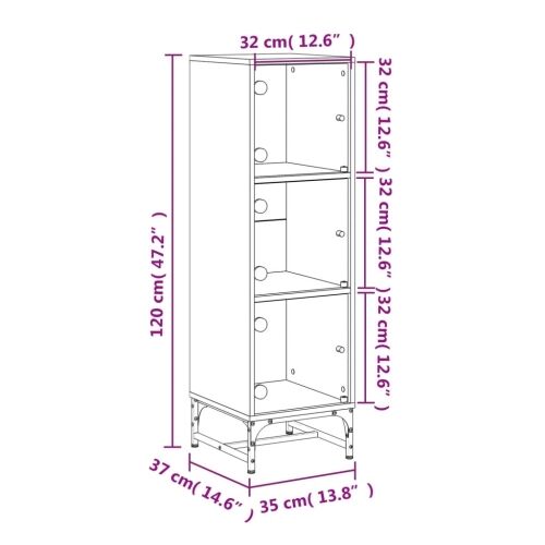 Visoka komoda sa staklenim vratima boja hrasta 35 x 37 x 120 cm - Dimljeni hrast Cijena