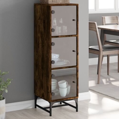 Visoka komoda sa staklenim vratima boja hrasta 35 x 37 x 120 cm - Dimljeni hrast Cijena