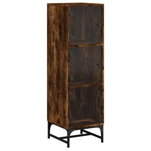 Visoka komoda sa staklenim vratima boja hrasta 35 x 37 x 120 cm - Dimljeni hrast Cijena