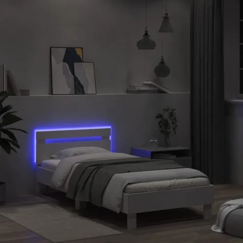 Okvir za krevet s uzglavljem i LED svjetlima bijeli 100x200 cm - Bijela 100 x 200 cm Cijena