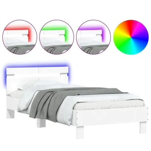 Okvir za krevet s uzglavljem i LED svjetlima bijeli 100x200 cm - Bijela 100 x 200 cm Cijena