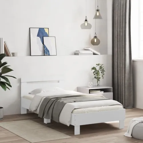 Okvir za krevet s uzglavljem i LED svjetlima bijeli 100x200 cm - Bijela 100 x 200 cm Cijena