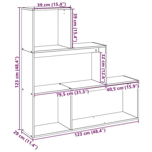 Paravan - Sobna pregrada / regal za knjige 3 razina 123x29x123 cm drveni - Staro drvo 123 cm Cijena