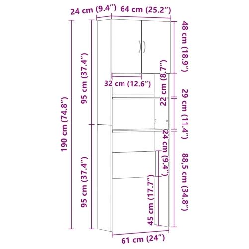 Ormarić za perilicu rublja crni hrast 64x24x190 cm inženjerski drvo - Crni hrast 1 Crni hrast Cijena