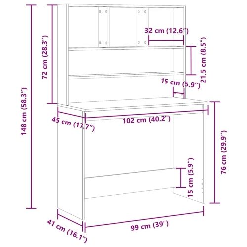 Radni stol s policama Crni hrast 102x45x148 cm Konstruirano drvo - Crni hrast Cijena
