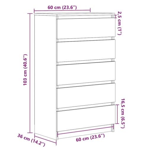Ormarić s ladicama crni hrast 60x36x103 cm inženjerski drvo - Crni hrast Cijena