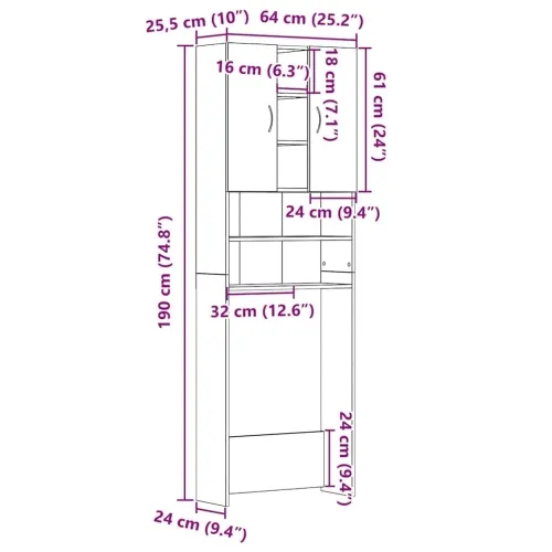 Ormarić za perilicu rublja crni hrast 64x25,5x190 cm - Crni hrast Cijena