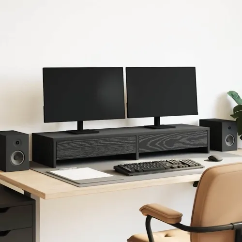 Stalak za monitor s ladicama Crni hrast 100x27x15 cm Konstruirano drvo - Crni hrast 100 x 27 x 15 cm Cijena