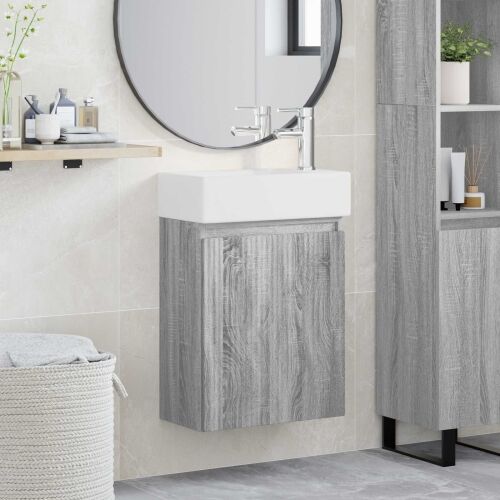 Jedinstveni ormar za kupaonicu s Lavabo - Umivaonikom Siva Sonoma - Siva Sonoma s desnom slavinom Cijena