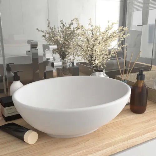 Luksuzni ovalni Lavabo - Umivaonik mat bijeli 40 x 33 cm keramički - mat bijela Mat bijela Cijena