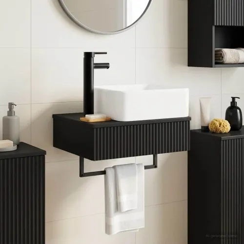 Zidni sudoper Crna 53 x 35 x 39 cm Konstruirano drvo - Crna Cijena