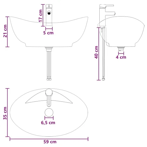 Lavabo - Umivaonik s slavinom i odvodom Krom 59 x 35 x 21 cm Keramika - Krom Cijena