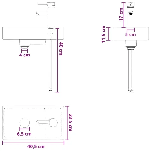 Lavabo - Umivaonik s slavinom i odvodom Mat Crna 40,5 x 22,5 x 11,5 cm - Mat crna Cijena