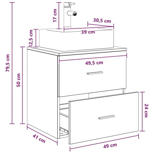 Lavabo - Umivaonik s policom Dimljeni hrast 49,5 x 41 x 62,5 cm - Dimljeni hrast Cijena