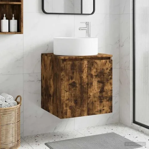 Lavabo - Umivaonik s policom za zid Dimljeni hrast 49,5 x 44,5 x 65,5 cm - Dimljeni hrast Cijena