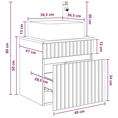 Lavabo - Umivaonik s policom za zid Siva Sonoma 49 x 41 x 63 cm - Siva Sonoma Cijena