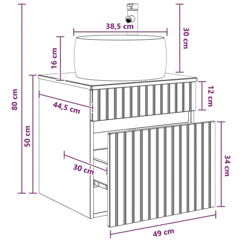 Lavabo - Umivaonik s policom za zid Staro drvo 49 x 44,5 x 66 cm - Staro drvo Cijena
