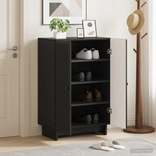 Ormar za cipele EDE 59,5 x 39,5 x 90 cm Konstruirano drvo Crna - Crna Cijena