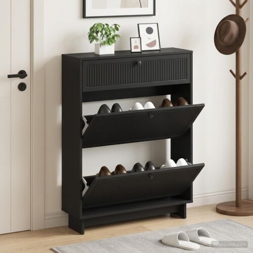 Ormar za cipele EDE 78 x 24 x 103 cm Konstruirano drvo Crna - Crna Cijena