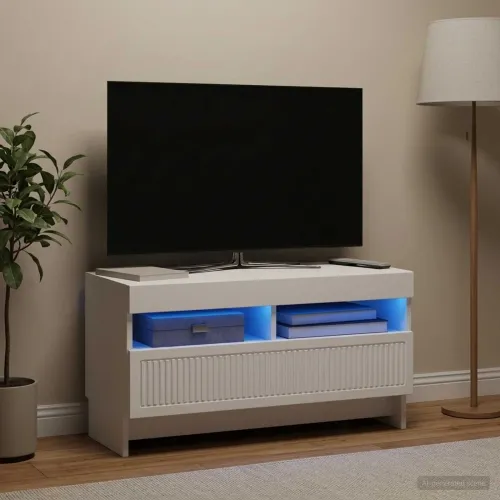 LED TV kabinet ALKMAAR 81 x 35 x 43 cm Bijela Konstruirano drvo - Bijela Cijena