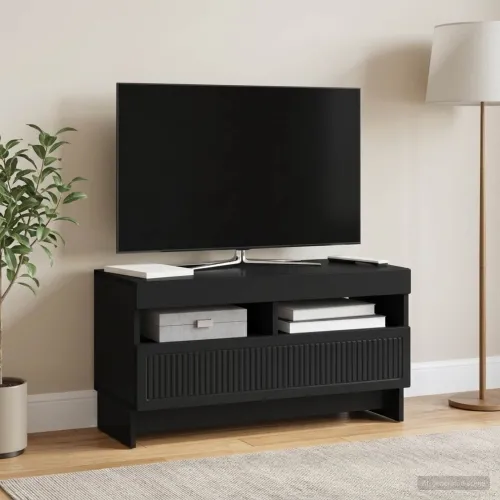 LED TV kabinet ALKMAAR 81 x 35 x 43 cm Crna Konstruirano drvo - Crna Cijena