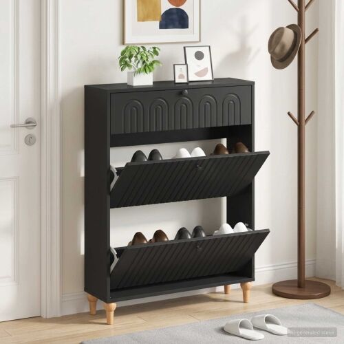 Ormar za cipele ALKMAAR 78 x 24 x 103 cm Konstruirano drvo Crna - Crna Cijena