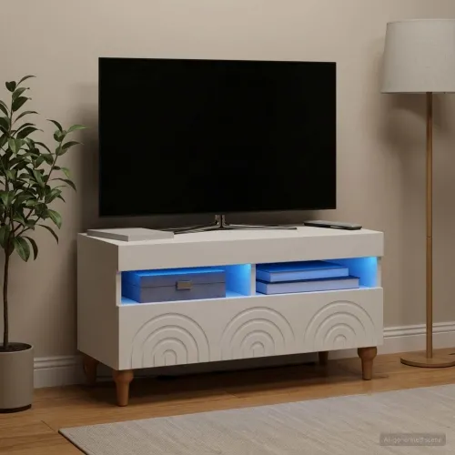 LED TV kabinet ALKMAAR 81 x 35 x 43 cm Bijela Konstruirano drvo - Bijela Cijena