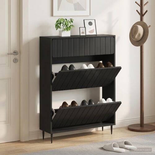 Ormar za cipele ZWOLLE 78 x 24 x 103 cm Konstruirano drvo Crna - Crna Cijena