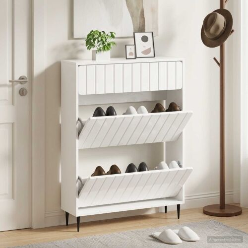 Ormar za cipele ZWOLLE 78 x 24 x 103 cm Konstruirano drvo - Bijela visokog sjaja Cijena
