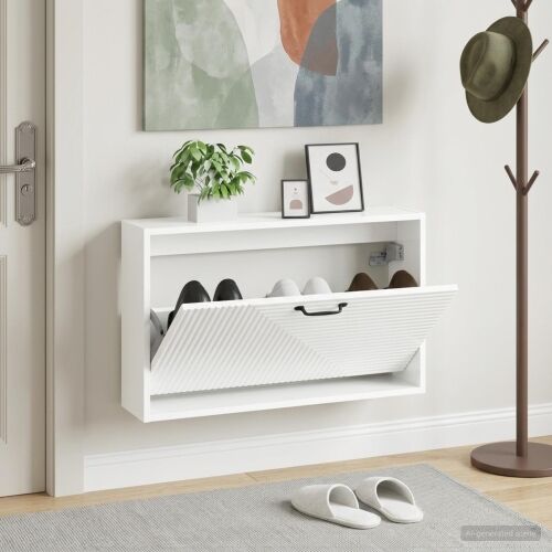 Ormar za cipele na zidu HAARLEM 71 x 17 x 43 cm - Bijela visokog sjaja Cijena