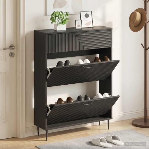 Ormar za cipele HAARLEM 78 x 24 x 103 cm Konstruirano drvo Crna - Crna Cijena