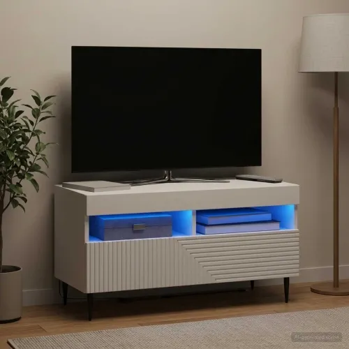 LED TV kabinet HAARLEM 81 x 35 x 43 cm Bijela Konstruirano drvo - Bijela Cijena