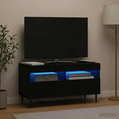 LED TV kabinet HAARLEM 81 x 35 x 43 cm Crna Konstruirano drvo - Crna Cijena