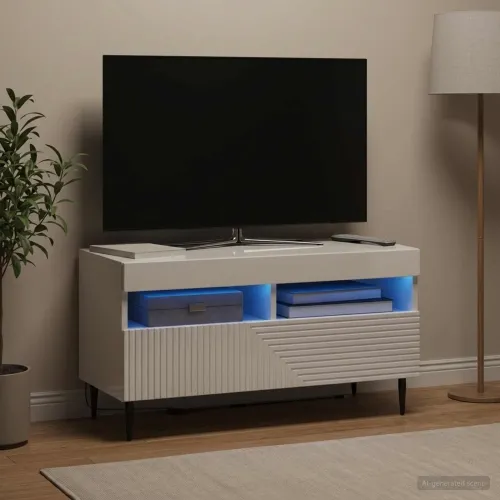 LED TV kabinet HAARLEM 81 x 35 x 43 cm Bijela visokog sjaja - Bijela visokog sjaja Cijena