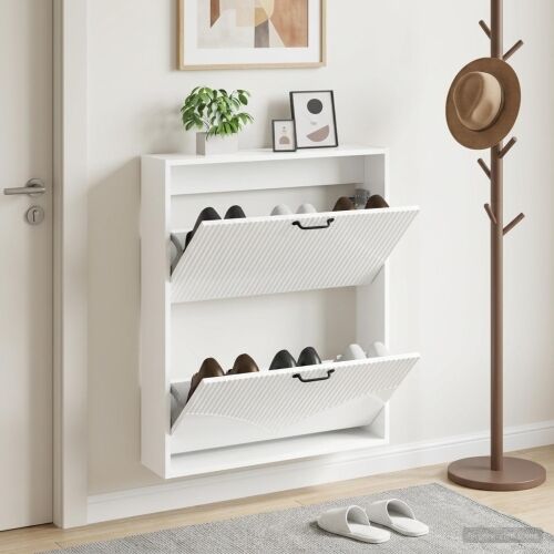 Ormar za cipele na zidu HOORN 71 x 17 x 86 cm Konstruirano drvo - Bijela visokog sjaja Cijena
