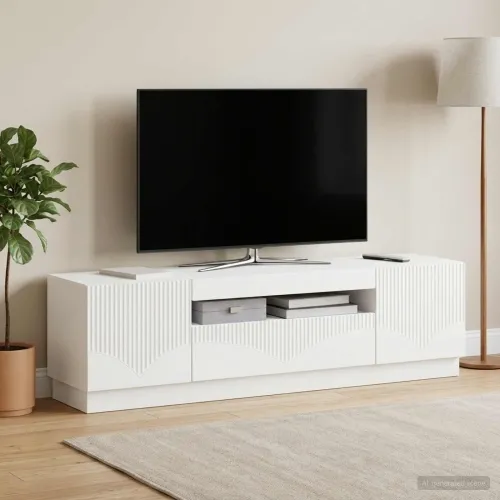 LED TV kabinet Bijela Konstruirano drvo - Bijela Cijena