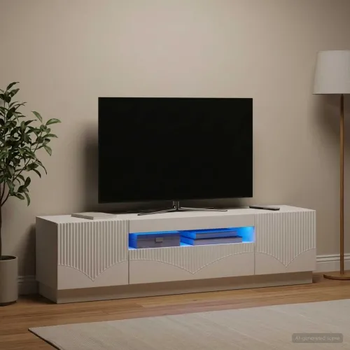 LED TV kabinet Bijela Konstruirano drvo - Bijela Cijena
