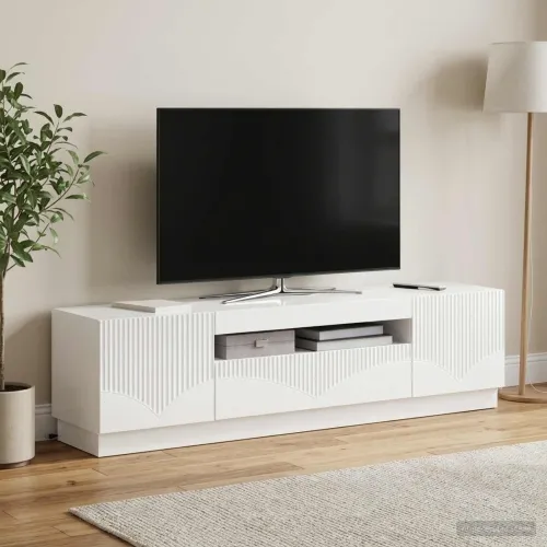 LED TV kabinet Bijela visokog sjaja Konstruirano drvo - Bijela visokog sjaja Cijena
