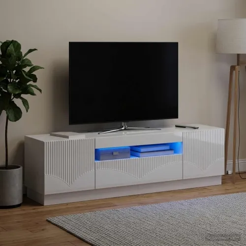 LED TV kabinet Bijela visokog sjaja Konstruirano drvo - Bijela visokog sjaja Cijena
